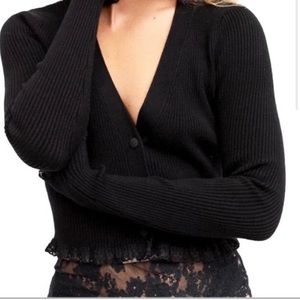 For Love & Lemons • Nina Cropped Cardigan in Black